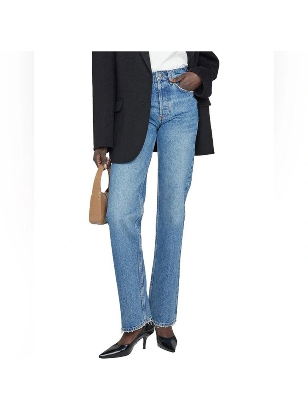 Anine Bing Kat Blue Jeans 28 Aqua Blue Straight Leg Jeans - Picture 15 of 15